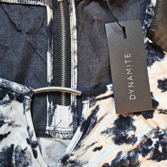 Dynamite Pieced Tunic Tank Black & White Floral - Size L - Picture 4 of 7